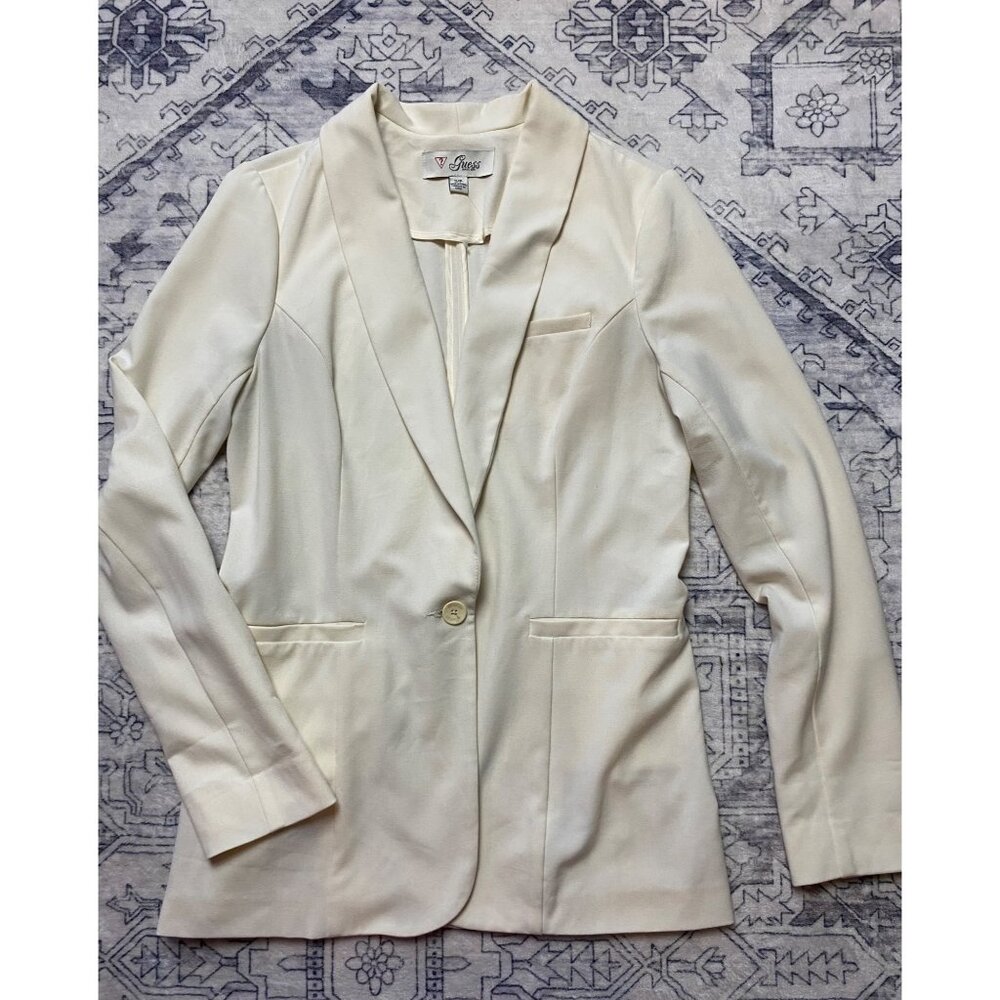 Guess‎ Womens Ivory Blazer Jacket Single Button Closure Size Small Career Work